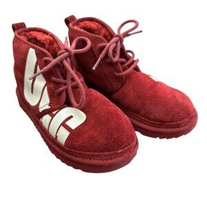 Ugg Boots Youth Size 5 Big Kid Rich Red Neumel Chopd Winter Lace Up